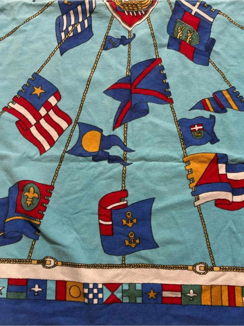 Vintage Wave Zone Pirate Ship Flags Royal Blue Beach Towel
